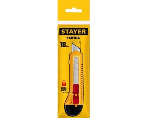 Нож для строительных работ STAYER FORCE упрочненный из абс пластика со сдвижным фиксатором [0911_z01]