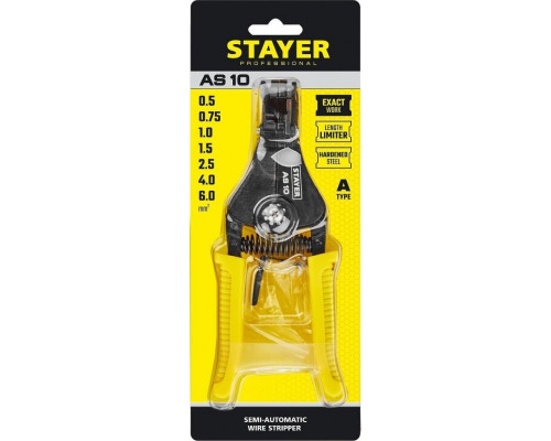 Инструмент для снятия изоляции STAYER AS-10 стриппер полуавтоматический 0.5-6 мм2, 22631_z02