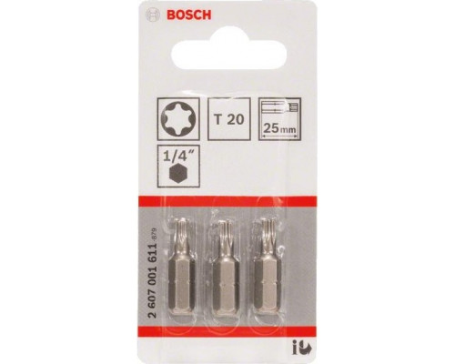 Бита для заворачивания BOSCH Extra Hard 25 мм T20 3шт 2607001611