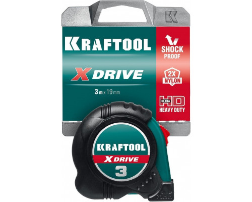 Рулетка KRAFTOOL X-Drive 3 м х 19 мм с ударостойким обрезиненным корпусом