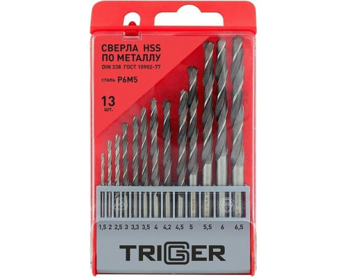 Набор сверл по металлу TRIGGER 74341 P6M5 1,5-6,5мм (13шт.) тов-155651