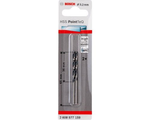 Сверло по металлу BOSCH HSS PointTeQ 3.2 мм 2шт 2608577159