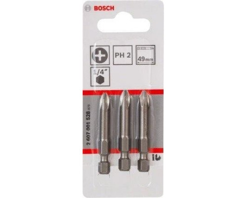 Бита для заворачивания BOSCH РH2х49 мм Extra Hart (3шт) 2607001528