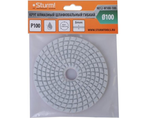 Шлифовальный круг по камню Sturm 9012-W100-100 алмазный гибкий, 100 мм, p100, мокрое шлиф.