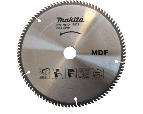 Пильный диск по дереву MAKITA 255x30x2.4x100T для резки mdf D-19071