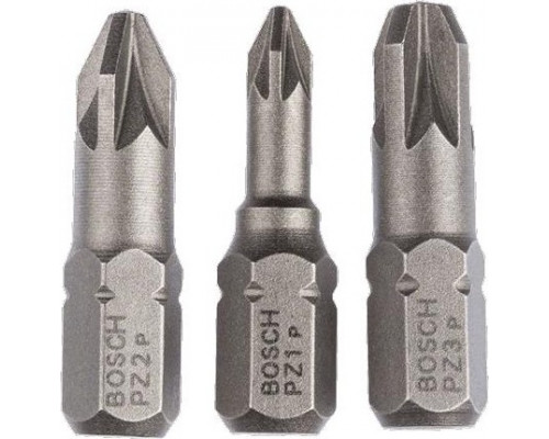 Бита для заворачивания BOSCH Extra Hard 25 мм PZ/1/2/3 3шт 2607001753