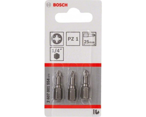 Бита для заворачивания BOSCH Extra Hard 25 мм PZ1 3шт 2607001554