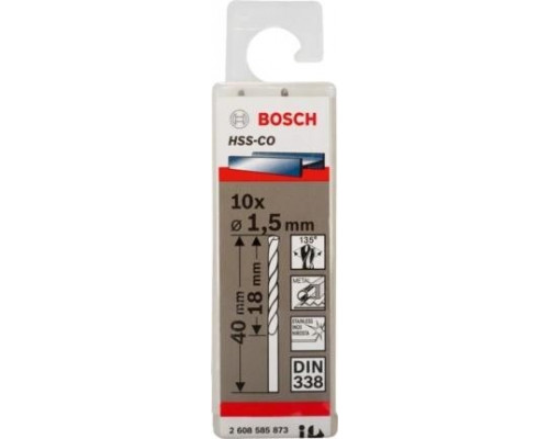 Сверла по металлу BOSCH HSS-CO кобальтовое 1.5 х 18/40 мм (уп.10шт) 2608585873