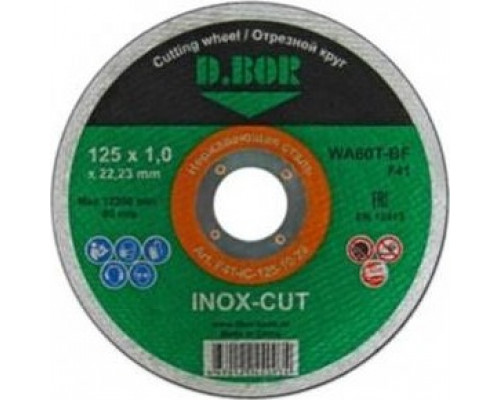 Отрезной круг по нержавеющей стали D.BOR 125x1,0x22,2 мм WA60T-BF, F41 INOX-CUT D-F41-IC-125-10-22