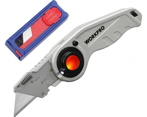 Нож складной WORKPRO WP211009 со сменными лезвиями и подсветкой