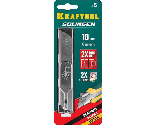 Лезвие для ножа KRAFTOOL SOLINGEN сегментированные ширина 18 мм, 8 сегментов, 5 шт, 09605-18-S5_z02