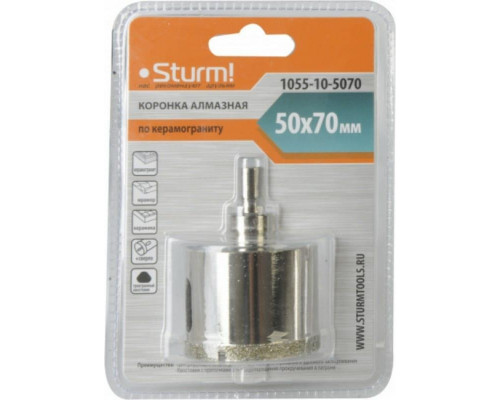 Алмазная коронка для мокрого сверления Sturm 1055-10-5070 по керамограниту 50х70 мм, хвост. с проточками