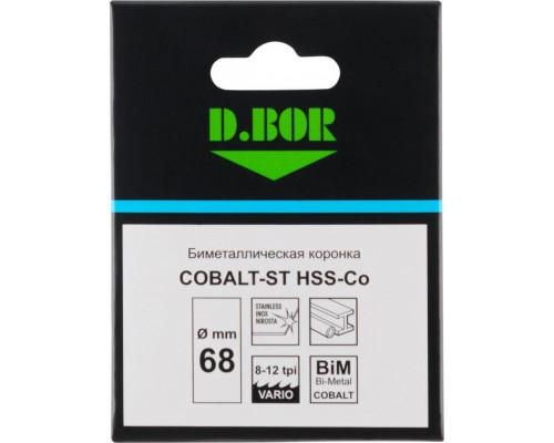 Коронка биметаллическая D.BOR COBALT-ST 68 мм (m42) мелкий зуб D-HS-BIM-ST-38-068