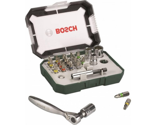 Набор сверл универсальный BOSCH Promobasket-27 бита с трещеткой + угловая отвертка 2607017392