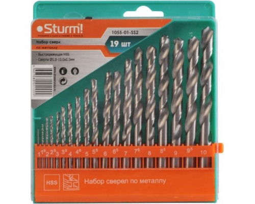 Набор сверл по металлу Sturm 1055-01-SS2 19шт, 1-10х0.5мм