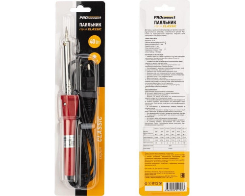 Паяльник Proconnect П0123-4 долговечное жало, серия classic, 40вт, 230в, блист 12-0123-4
