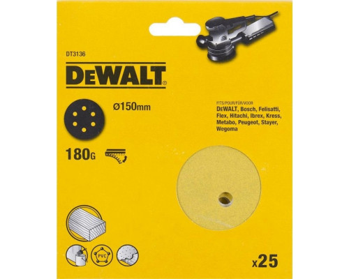 Круг шлифовальный на липучке DeWALT DT3136-QZ 150 мм, 6 отв. P180