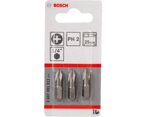 Бита для заворачивания BOSCH Extra Hard 25 мм PH2 3шт 2607001511