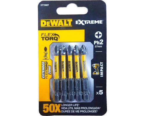 Бита для заворачивания ударная DeWALT РH2х57 мм (5шт) IMPACT TORSION DT7998T-QZ DT7998T-QZ