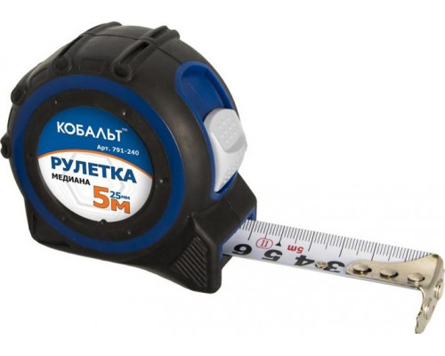 Рулетка Кобальт 791-240 медиана 5м x 25мм, двухкомпонентный корпус, магнит