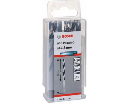 Сверло по металлу BOSCH HSS шлифованное 4.8 х 52/86 мм PointTeQ (уп.10шт) 2608577216