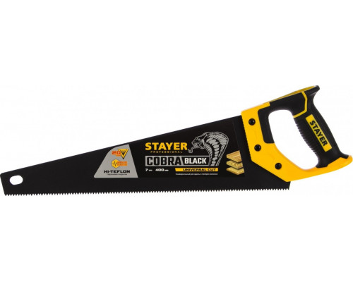 Ножовка по дереву STAYER Cobra BLACK 400 универсальная (пила) 400 мм, 7tpi, тефлон покрытие 2-15081-40_z01
