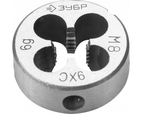 Плашка ЗУБР круглая ручная м8x1мм, сталь 9хс 4-28022-08-1.0