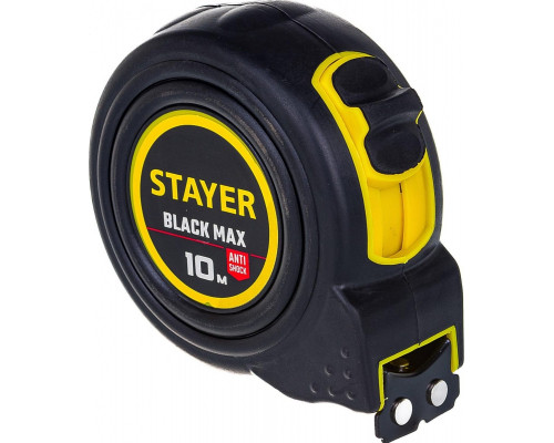 Рулетка STAYER BlackMax 10 м х 25 мм в ударостойком обрезиненном корпусе 3410-10_z02