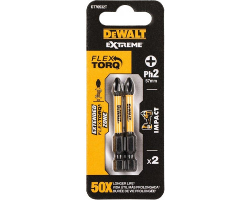 Бита для заворачивания ударная DeWALT РH2х57 мм (2шт) IMPACT TORSION DT70532T-QZ DT70532T-QZ