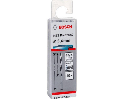 Сверло по металлу BOSCH HSS PointTeQ 3.4 мм 10шт 2608577202