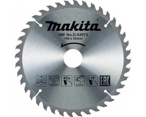 Пильный диск MAKITA 190х 40тх30 дерево (D-64973) STANDARD D-64973