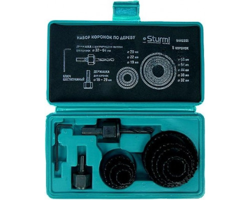 Набор коронок по дереву Sturm 5 440 201 19-51мм, +державки для коронок, 11 пред. 5440201