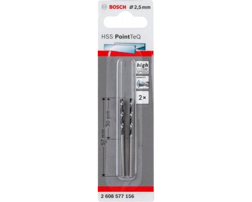 Сверло по металлу BOSCH HSS PointTeQ 2.5 мм 2шт 2608577156