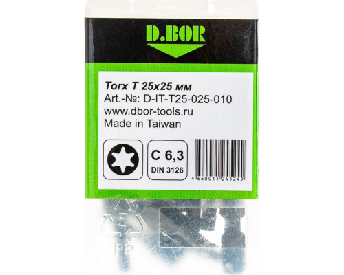 Бита для заворачивания D.BOR IMPACT Torsion TORX 25, 25 мм (арт. d-it-t25-025-010) (10 шт.) D03-DITT25025010