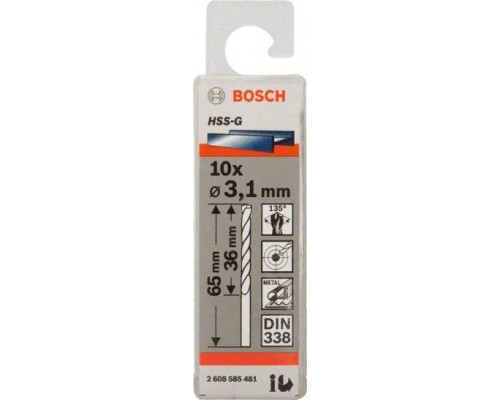 Сверло по металлу BOSCH HSS-G 3.1 мм 10шт 2608585481