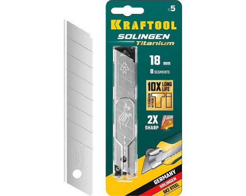Лезвие для ножа KRAFTOOL SOLINGEN сегментированные с покрытием tin ширина 18 мм, 15 09606-TIN-18-S5_z02