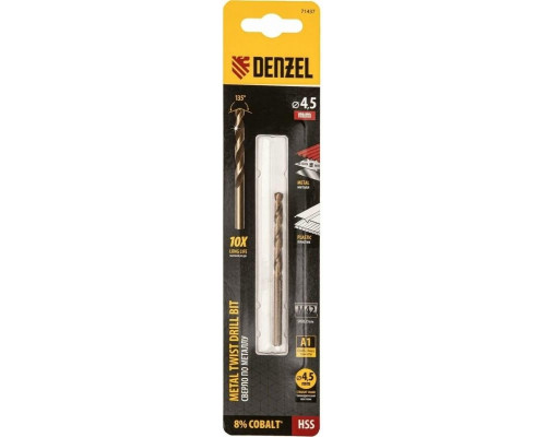 Сверло по металлу Denzel HSS Co-8% 4,5 мм, 71437