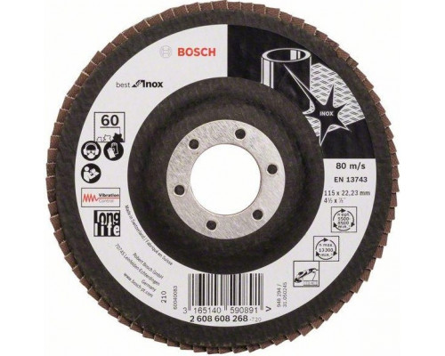 Круг лепестковый торцевой BOSCH 115 мм Р60 Best for Inox 2608608268