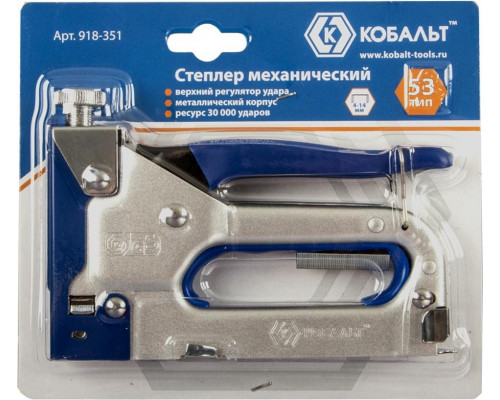 Скобозабиватель ручной Кобальт 918-351 механический 4-14 мм, тип 53, с верхним регуляторо