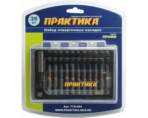 Набор насадок ПРАКТИКА 35 шт., 25 и 50мм, PH, PZ, SL, Hex, Torx, Tri-Wing Профи 779-004
