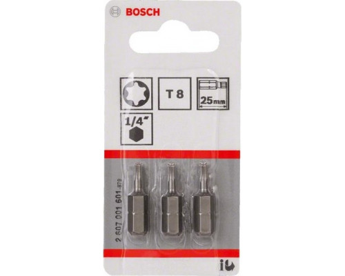 Бита для заворачивания BOSCH Extra Hard 25 мм T8 3шт 2607001601