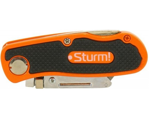 Нож строительный Sturm 1076-01-P1 с трапециевидным лезвием из стали SK2, 5 запасных лезвий