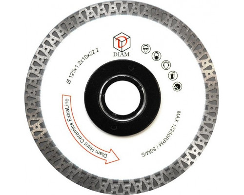 Алмазный диск для резки гранита DIAM Hard Ceramics Extra Line 125x1,2x10x22,2 (тонкий) 000526