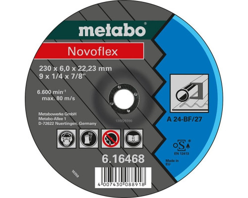 Диск шлифовальный по металлу METABO 180x6,0х22,23 мм A30 Novoflex 616465000