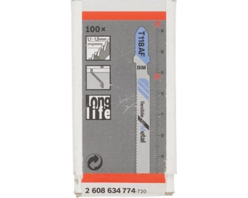 Пилки по металлу BOSCH T118АF HSS (100шт.) Flexible for Metal 2608634774