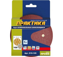 Круг шлифовальный на липучке ПРАКТИКА 150 мм P100 6 отверстий, (5шт.) 919-129