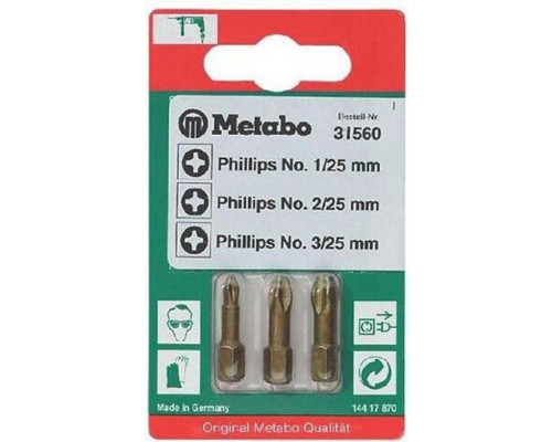 Набор насадок METABO Torsion PZ 1/2/3 х25 мм (3шт) 631561000