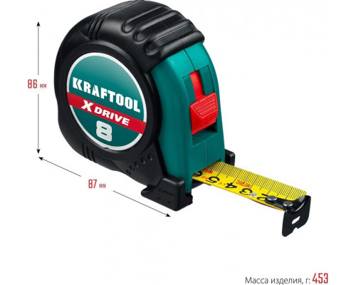 Рулетка KRAFTOOL X-Drive 5м/19мм с ударостойким обрезиненным корпусом 34122-05-19_z02