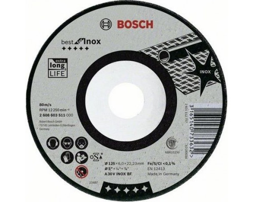 Шлифовальный круг по нержавеющей стали BOSCH 115х7х22 мм A 30 V INOX BF Best for Inox 2608603510