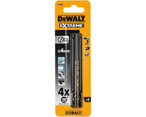 Сверло по металлу DeWALT 4 x 39 / 70 мм HSS-CO Extreme кобальтовое DT4904-QZ (2шт) DT4904-QZ